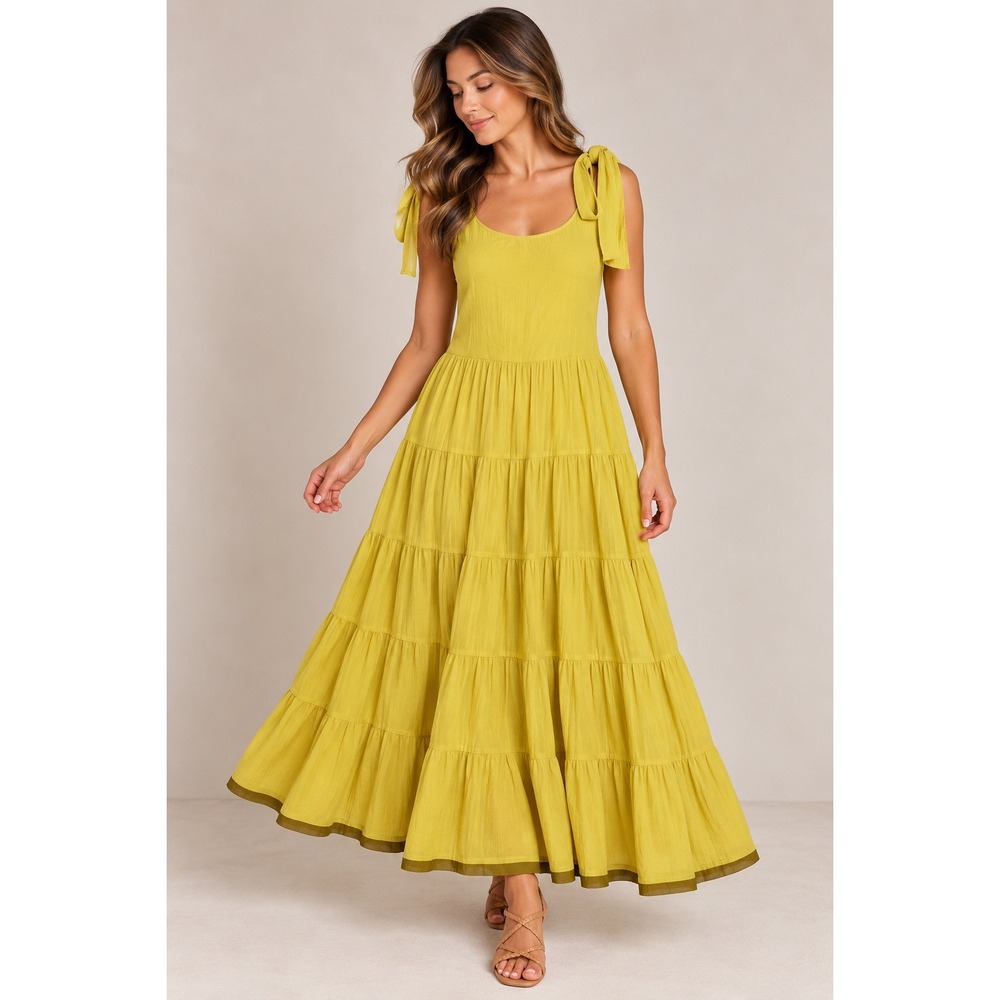 Free People Maxi Dress Women Small Yellow Halter Tiered Boho OB968052